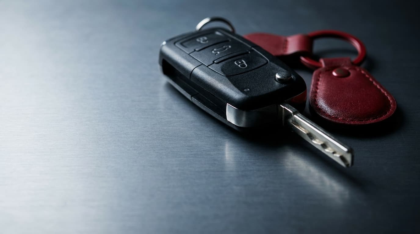 Moderner Auto-Funkschlüssel auf Werkstattfläche